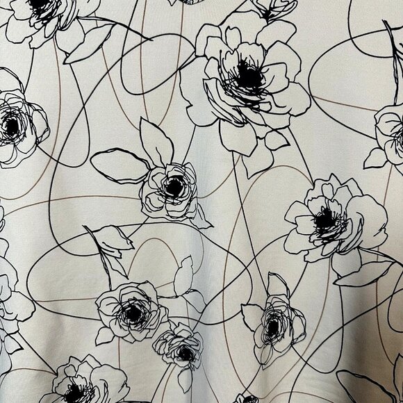 Apostrophe Stretch Women's Tee Top Cream/Black Artsy Modern Boho Floral Top Sz M - Picture 3 of 5